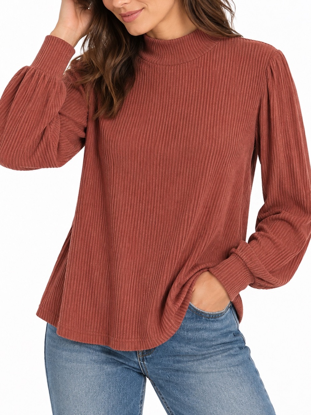 Maurices Ribbed Mock Neck Long Sleeve Top in Rus Sz L